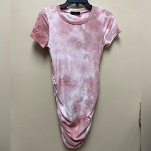 Tie-Dye Pink Short Sleeve Ribbed Midi Dress